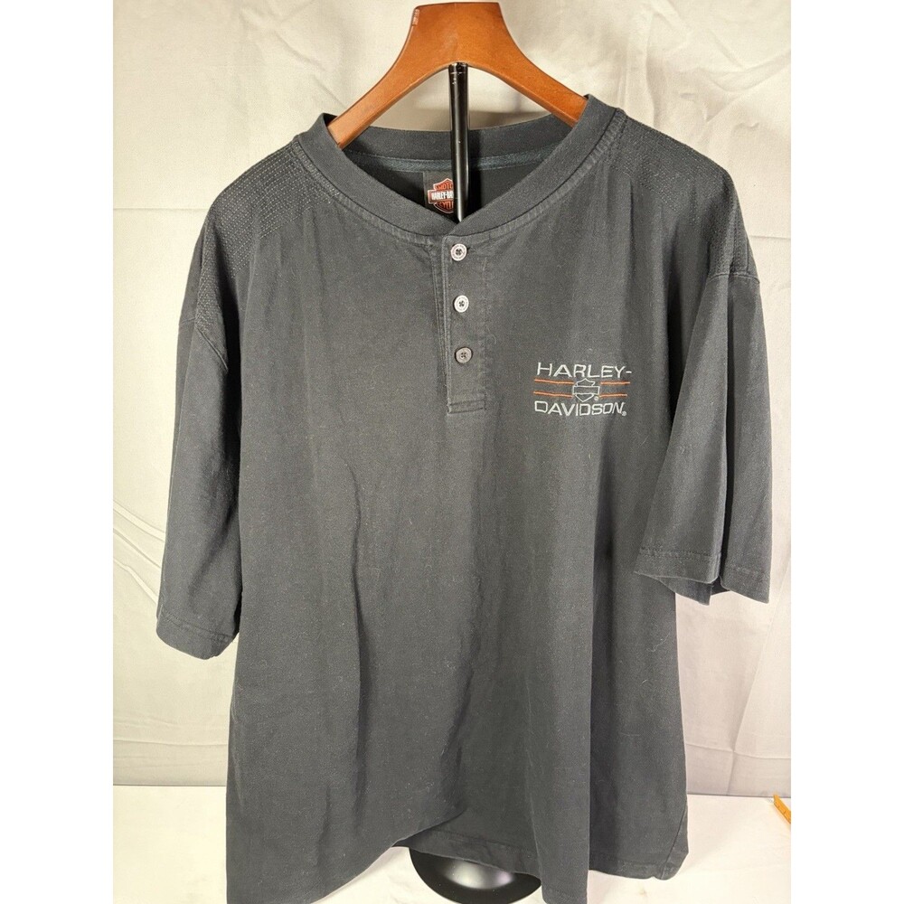 Harley Davidson Quality Shirt Mens  Black Henley Embroidered SIZE XL